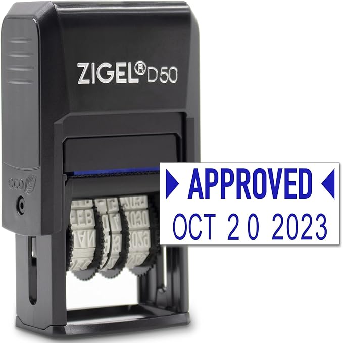 ZIGEL D50 Date Stamp with Approved - Self Inking Date Stamp - Blue