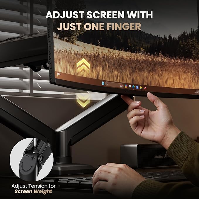 SIAGO Dual Monitor Stand, 15 to 32 Inch Monitor Arm, Adjustable Monitors Mount with C-Clamp and Grommet Installation, Made of Iron and Al, VESA Monitor Stand for Desk - Fits 4.4 to 19.8lbs Monitors