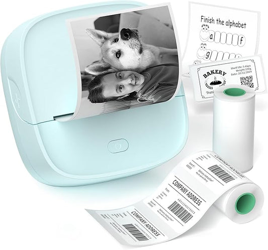 Gloryang JD-23 Sticker Printer, Mini Portable Thermal Printer Print Pod, Inkless Bluetooth Label Maker Machine for DIY Crafts, Journaling, Office & Home Use, Includes 2 Rolls Sticker Paper