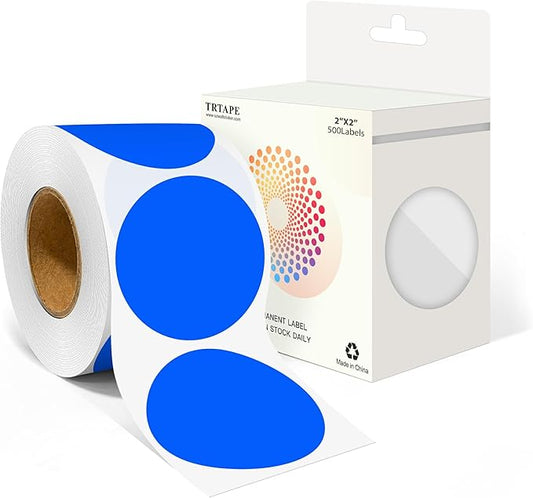 2 Inch Round Color Coding Labels (500 Count) - Blue Dot Stickers Circle Labels with Dispenser Box for Warehouse, Filing, Industrial, Office Organization