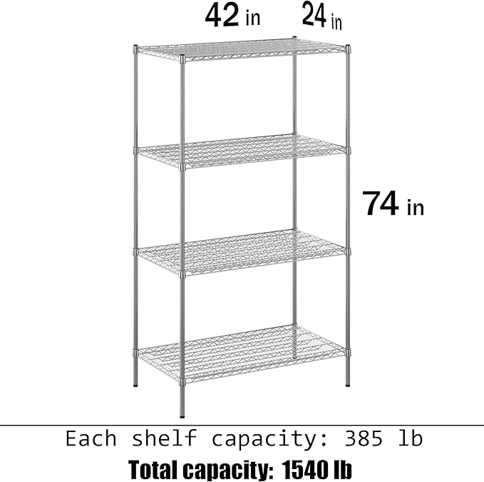 Regal Altair 24" Deep x 42" Wide x 74" Height Wire Shelving Kit | 4-Tier | NSF Commercial Storage Rack Unit