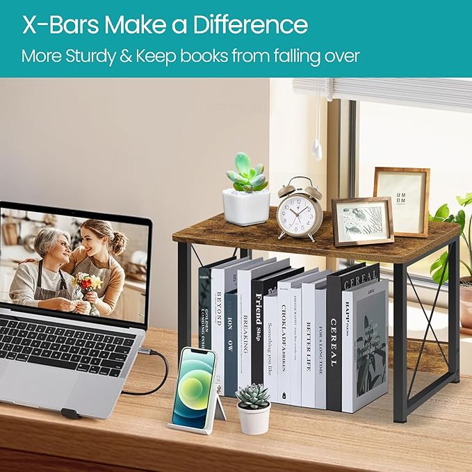 ELITEROO Desktop Printer Stand with Storage, Printer Stand Shelf Desk Organzier for Home/Office, Multi-Purpose Printer Riser Under Desk Small Table for Printer Fax Machine Copier (Rustic Brown)