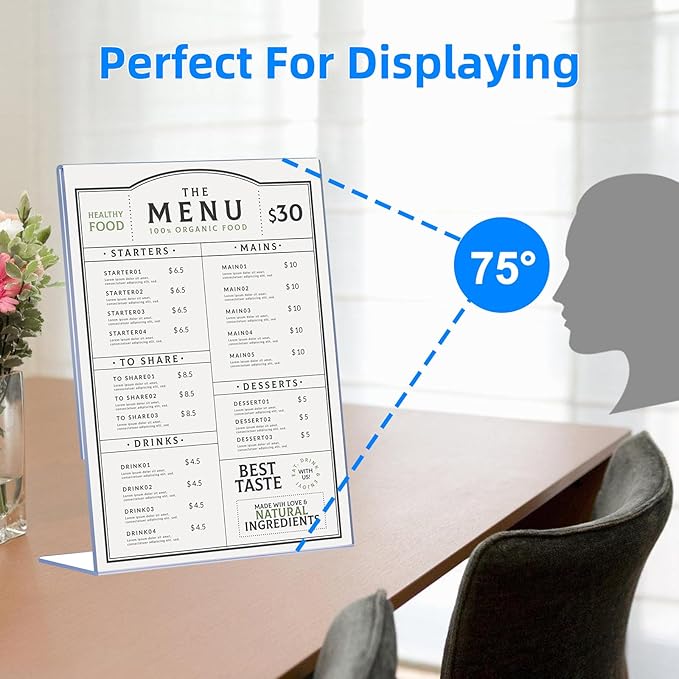 DECOHOBO 24 Pack Acrylic Sign Holder 8.5 x 11, Clear Plastic Display Stands for Tabletop, L-Shape Acrylic Stands for Flyers, Documents, Office, Restaurants, Vertical Sign Holder 8.5x11 for Desktop