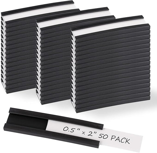 Realth C Channel Magentic Label Holders 50 Pack 0.5" x 2" - Magnetic Name Tags for Classroom, Office, Shelving, Bins, Library, Supermarket