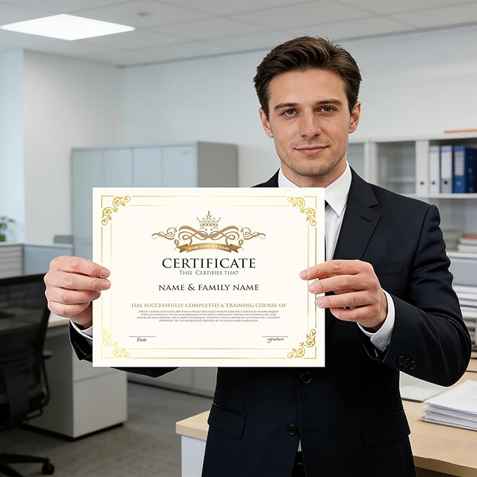 50 Sheets Gold Foil Border Certificate Paper, 8.5 x 11 Inch Letter Size, for Printing, Diploma Paper, Award, Document Cardstock Paper, Inkjet Printer Compatible