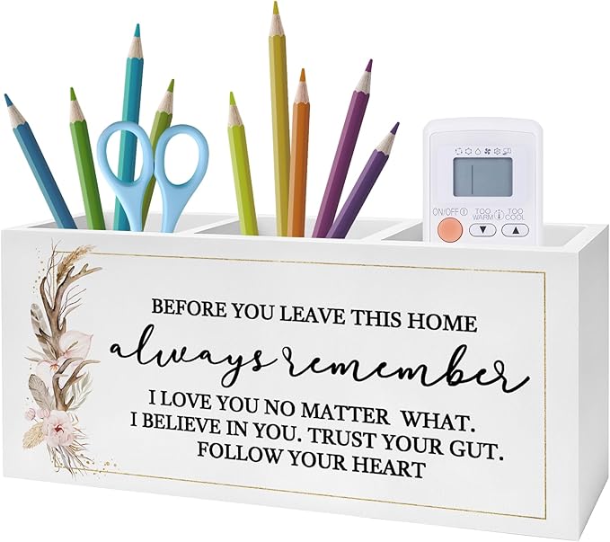 Exqcom Before You Leave This Home Pen Pencil Holder, Inspirational Gifts for Women, Rustic Flower Motivational Pencil Pen Holder Organizer for Home Office Desk Accessories