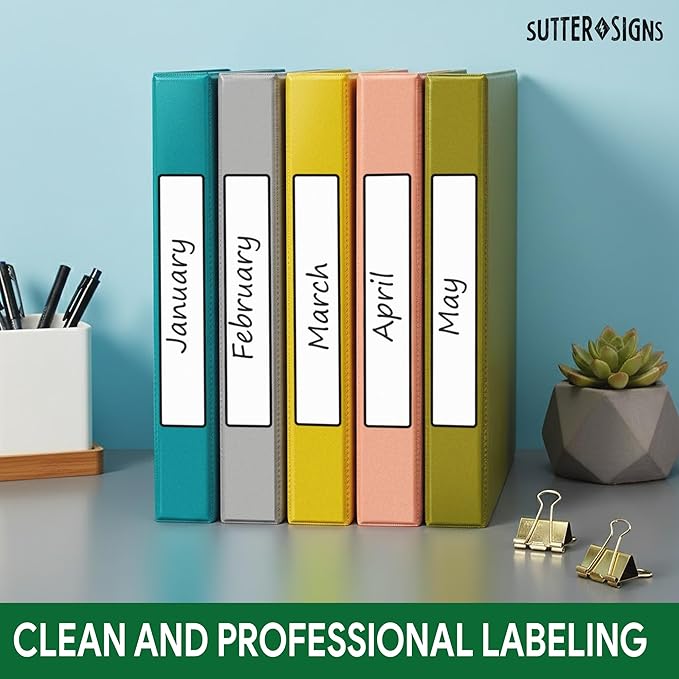 Binder Spine Labels, Perforated Self Adhesive Sticker Labels for 1.5 Inch Binders, 5 3/8" x 1 3/8", 200pcs, White with Black Border