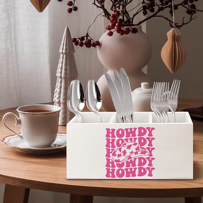URLLUAE Hot Pink Western Howdy Wooden Pen Pencil Holder for Office Desk Accessories, Western Cowgirl Gifts for Women Makeup Brush Toothbrush Holder Organizer for Bathroom
