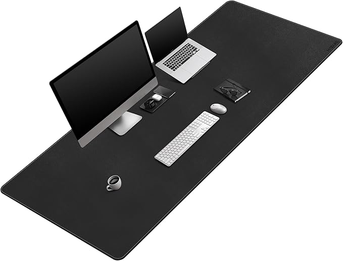 Mydours Extra-Long 67" x 24" Desk Mat, PU Leather Surface with Seamless Stitching, Wide Desk Blotter for Multiple Monitors, Durable Writing Pad and Gaming-Friendly Mouse Surface (Black)
