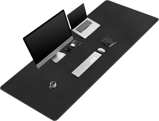 Mydours Extra-Long 67" x 24" Desk Mat, PU Leather Surface with Seamless Stitching, Wide Desk Blotter for Multiple Monitors, Durable Writing Pad and Gaming-Friendly Mouse Surface (Black)