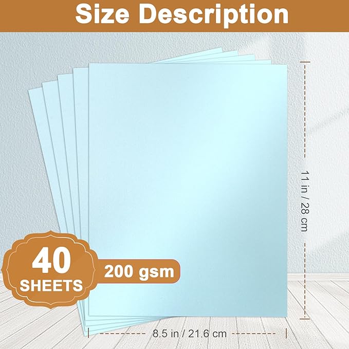 Silunkia 40 Sheets Blue Shimmer Cardstock 8.5 x 11 Metallic Paper, 75lb light blue Card Stock Craft Paper for DIY Card Making, Thank You Cards, Invitations, Anniversary Cards, Birthday