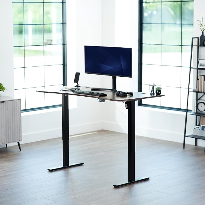 VIVO Electric 63 x 32 in Rustic Standing Desk, Memory Height Adjustment, 1B Series, Holds 220 lbs, Vintage Brown Top Black Frame, DESK-KIT-1B1N