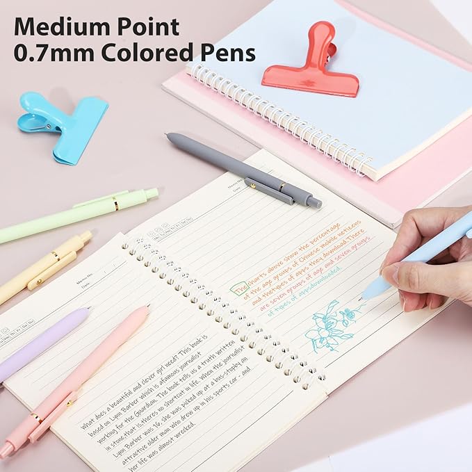 FIOVER Colored Pens, 12 Pack Colorful Gel Pens, Quick-Dry 0.7mm Medium Point for Journaling, Note Taking, Doodling, Aesthetic Office School Supplies, Gifts for Women Men（12PCS Aesthetic+Vintage）