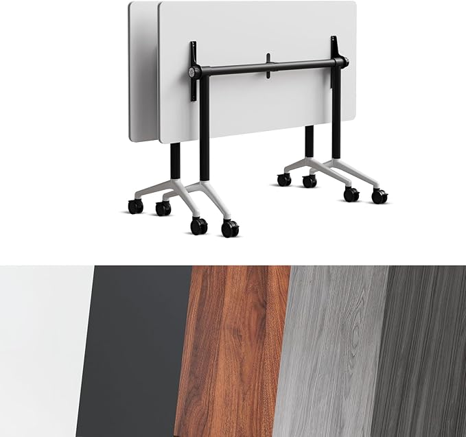 Goakwwuz Conference Room Table, Folding Conference Tables,Thicken Grey Tabletop,Flip Top Wooden Seminar Meeting Room Table for Conference Room Offices (2, Black+White, 47.2“)