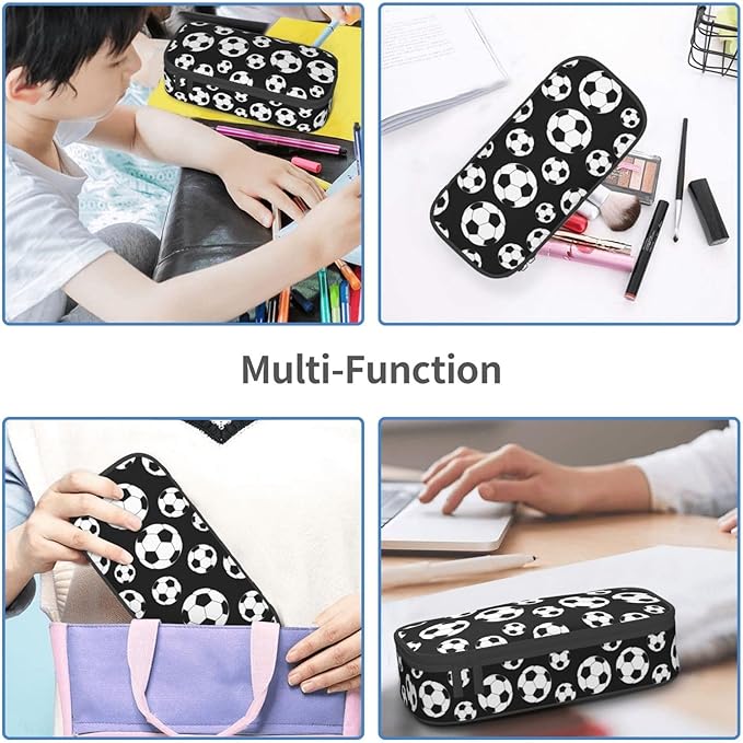 Black And White Soccer Ball Pencil Case Big Capacity Storage Pencil Pouch Stationery Bags With Zipper Portable Pen Holder Box Organizer For Boys Girls Teens Student College School Office Supplies