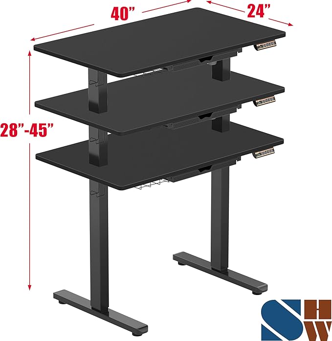 SHW 40-Inch Electric Height Adjustable Standing Desk with Drawer, Memory Preset and Cable Management Tray, Black