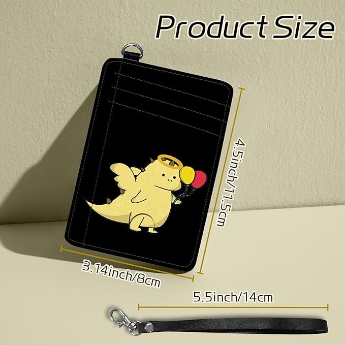BWEGRHE Small Travel Wallets, Dinosaur Slim Minimalist Front Pocket Wallet with Wristlet, RFID Blocking PU Leather Credit Card Holder with ID Window Change Purse for Men Women