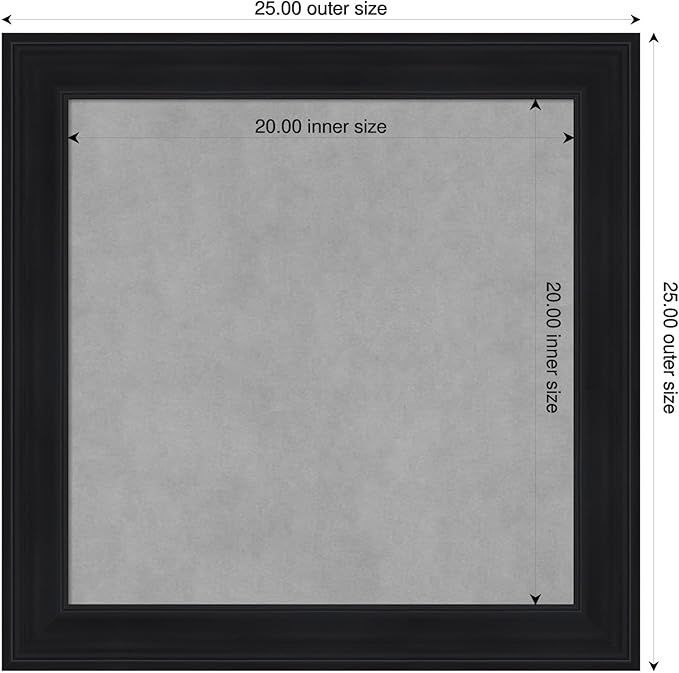 Amanti Art Black Framed Magnetic Board 25x25 Medium Vision Board for use with Magnets, 100% Metal Sheet to Display Items as Office Decor or for Home Organization in mudroom, Kitchen or Kids Room