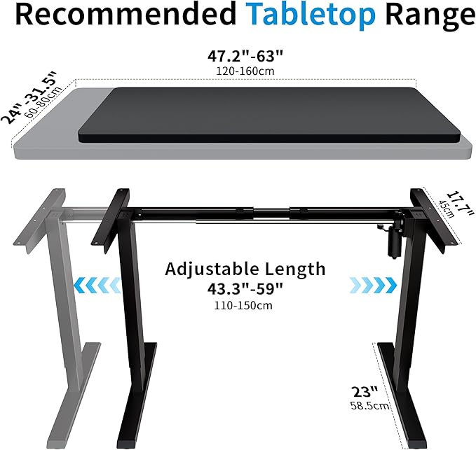 BIZUM Electric Standing Desk Frame, Height Adjustable Sit Stand Desk Base with Memory Preset Button, USB Port for Home Office, Black Frame Only