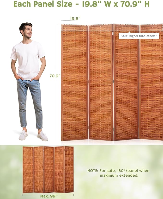 JOSTYLE 6ft Folding Privacy Screens 5-Panel Freestanding Room Dividers
