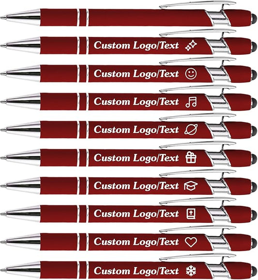 CRME Custom Pens Personalized Pen with Name Logo Engraved Metallic Customized Pen Wine Red Barrel Black Ink Click Pens Stylus Pens for Touch Screens Ideal for Graduation Journaling Office Writing