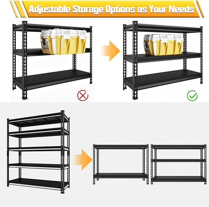 SDXYSTCE 48" W Garage Storage Shelves Heavy Duty, 2800LBS Loads Adjustable Garage Shelving, 5-Tier Metal Shelving Units and Storage Racks, Industrial Utility Shelf,48" Wx18 Dx78 H, Black