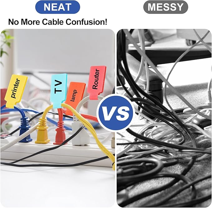 SZ.haitun 40 Pack Cable Labels Tags, Multi-Color Write On Wire Cord Tags and Charger Labels Waterproof for Cable Management and Identification Electronics (Oval)