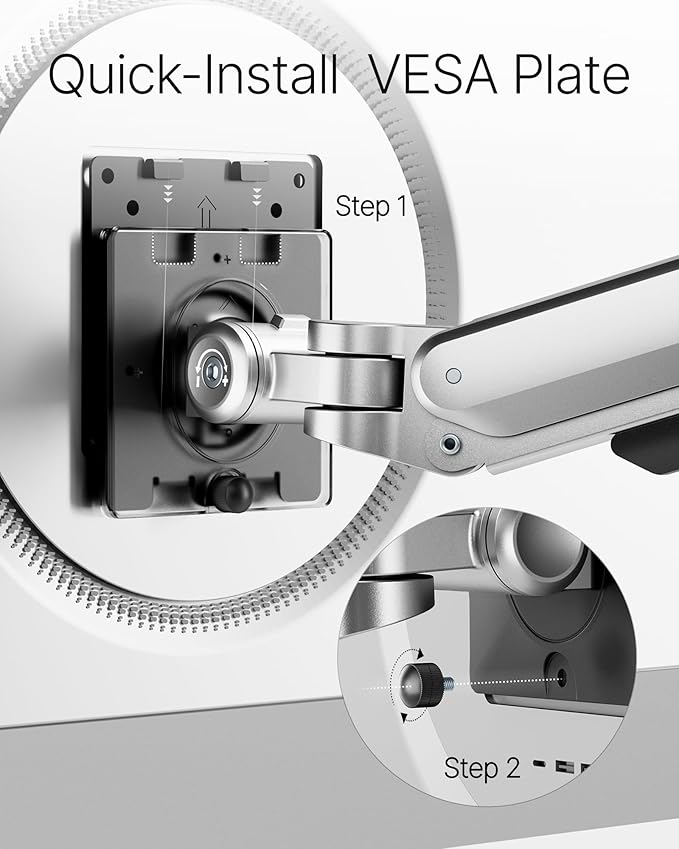 monTEK Deluxe Monitor Arm with USB A/C up to 40 Inch Holds 26.4 lbs Curved Screens Aluminum Fully Motion Single Monitor Stand with Clamp/Grommet, Quick Release Plate,75/100mm VESA,MA1008UCSL