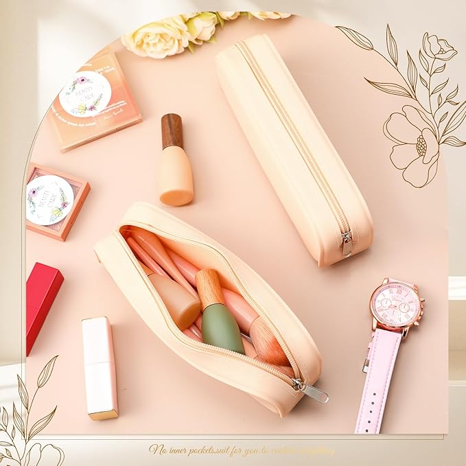 Feifeiya 8 Pcs Silicone Pencil Case Pen Zipper Pouch Bags Aesthetic Back to School Gifts Stationery Travel Toiletry Makeup Coin Organizer Waterproof Valentines Galentines Party Favors (White)