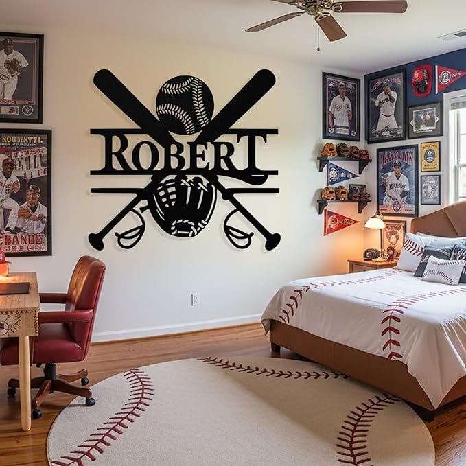 Personalized Baseball Metal Sign Custom Name Sign Baseball Player Gift Boys Room Decor Softball Lover Present Sports Wall Art Decorations Gift for Team,Dad,Husband,Son
