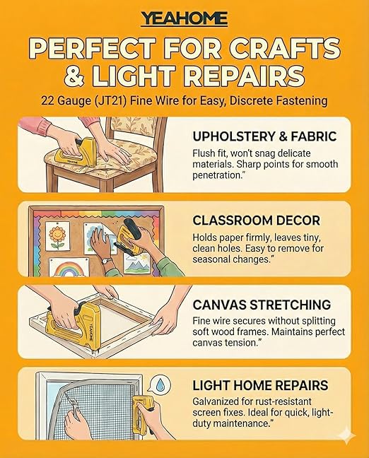YEAHOME Light Duty Staples for Staple Gun, 3000 Counts 5/16-Inch JT21 Staples Standard Refill for Stapler, Suit for Upholstery, Crafts, General Repairs