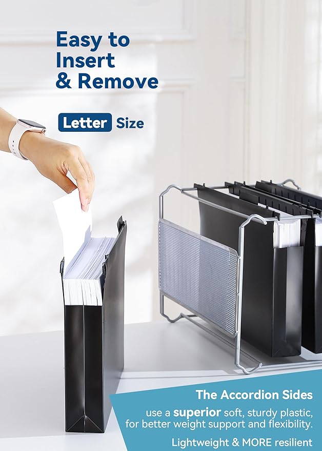 SortRax Plastic Extra Capacity Hanging File Folders, 2" Expanding Pocket, Heavy Duty for Filing Cabinet, Insertable 1/5-Cut Tabs, Letter Size - 12 Pack