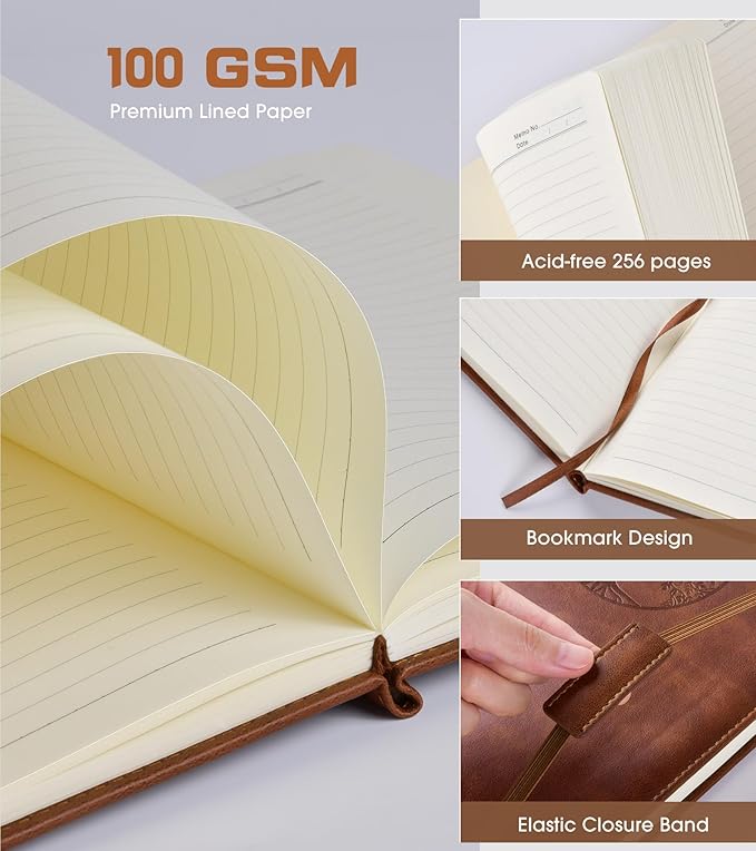 Biuwory Lined Journal Notebook for Women Men,256 Pages B5 Large Hardcover Leather Journals for Writing,Travel,Business,Work & School,College Ruled Notebooks for Note Taking,Diary Notepad 7.8"×10.2"