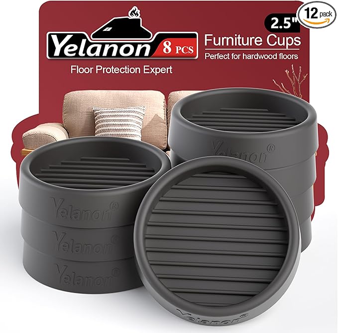 Yelanon 8pcs 2.5" Non Slip Furniture Pads for Hardwood Floors - Anti-Skid Grippers Rubber Feet Floor Protectors Stoppers to Prevent Sliding (Black)
