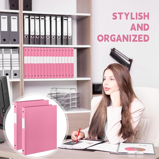 Henoyso 36 Pcs 3 Ring Binder 0.5 Inch Round Fits Letter Size 8.5'' x 11'' Paper Plastic Flexible Binder Bulk Holds 140 Sheets with 1 Pockets Versatile Organizer for Home Office School (Pink)