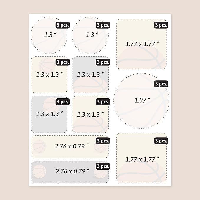 Large Name Labels for Kids (33) - Custom Stickers for Daycare and School Supplies - Durable, Waterproof Stickers for Water Bottles, Lunch Boxes, and More with Unique Designs - Basketball
