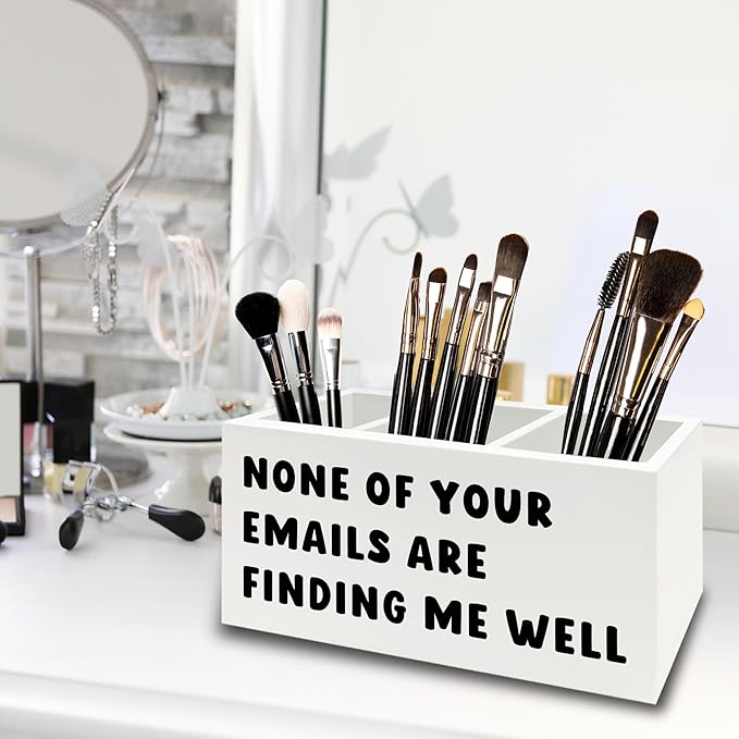 XPH Funny Office Pen Pencil Holder Organizer for Desk, Sarcastic Gifts for Women Men, Funny Coworkers Gifts Wooden Box Sign for Home Office Desk Tabletop Decorations