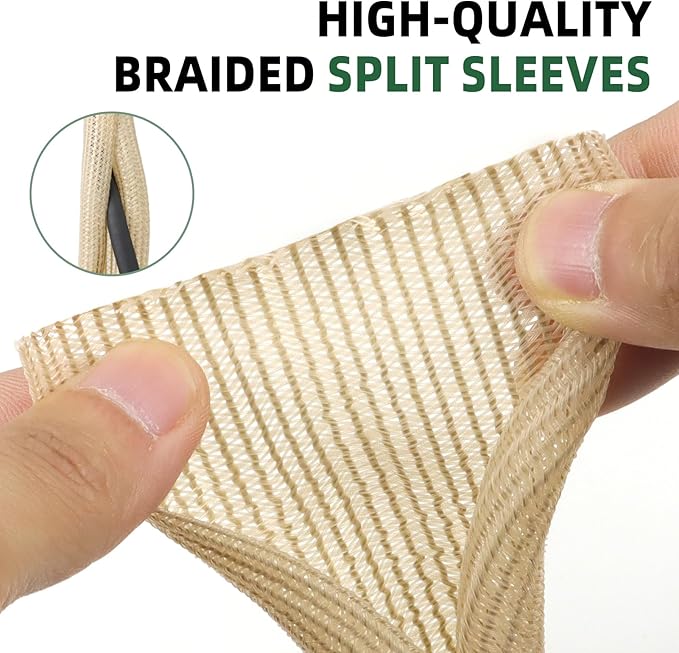 Split Wire Loom Tubing, Cable Protector Sleeve, Braided Cable Management for TV/Computer/Home Theater/Engine Bay, Cord Protectors from Pets No Chew (Wood Color, 3/4"-10ft)