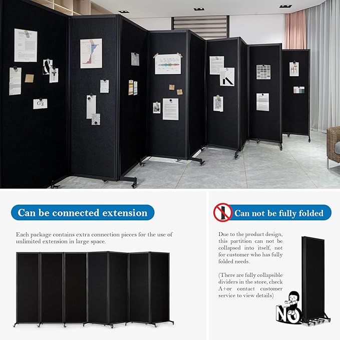 Strongbird Room Partition,Office Divider,Portable Commercial Screen Dividers,Privacy Partition Separator,Classroom School Dividers, 12'7"L* 6'7"H,6 Panel,Black