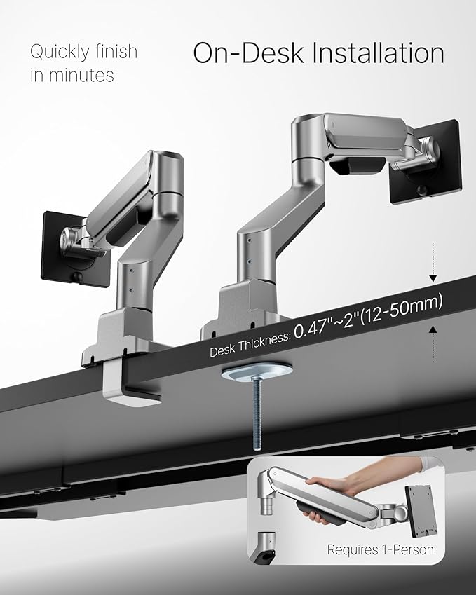monTEK Deluxe Monitor Arm with USB A/C up to 40 Inch Holds 26.4 lbs Curved Screens Aluminum Fully Motion Single Monitor Stand with Clamp/Grommet, Quick Release Plate,75/100mm VESA,MA1008UCSL