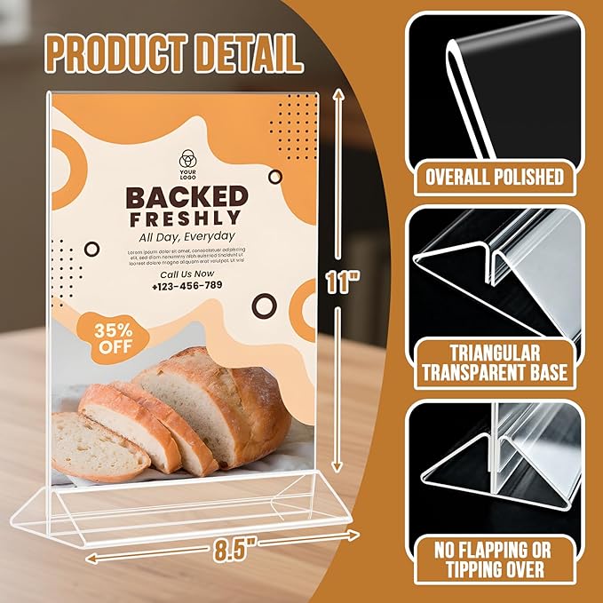 NICELINK 9 Pack Acrylic Sign Holder 8.5x11 Inch, Double Sided Clear Flyer Display Stand, Plastic Menu Stand, Table Top Sign Picture Paper Frames for Wedding table Number Office Store Restaurant