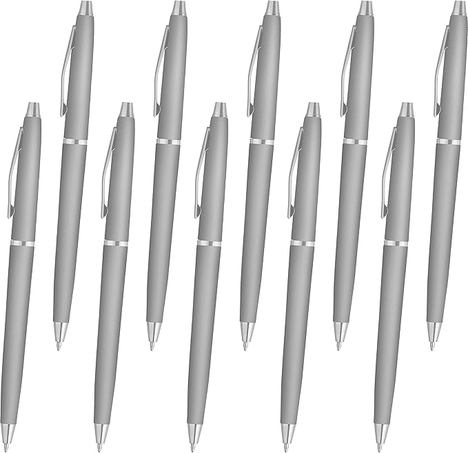 DISCOUNT PROMOS Langham Ballpoint Pens Set of 10, Bulk Pack - Black Ink, Great for Office, School, Business, Tradeshows - Silver