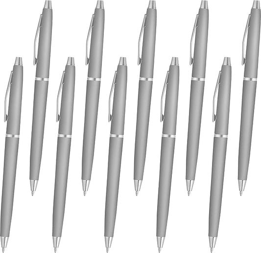 DISCOUNT PROMOS Langham Ballpoint Pens Set of 10, Bulk Pack - Black Ink, Great for Office, School, Business, Tradeshows - Silver