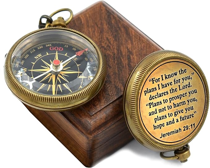 For I Know The Plans I Have For You, Jeremiah 29:11, Solid Brass Directional Engraved Compass, Baptism Gifts for Boys Girls, First Communion, Christian Gifts for Men, First Confirmation Gifts for Boys