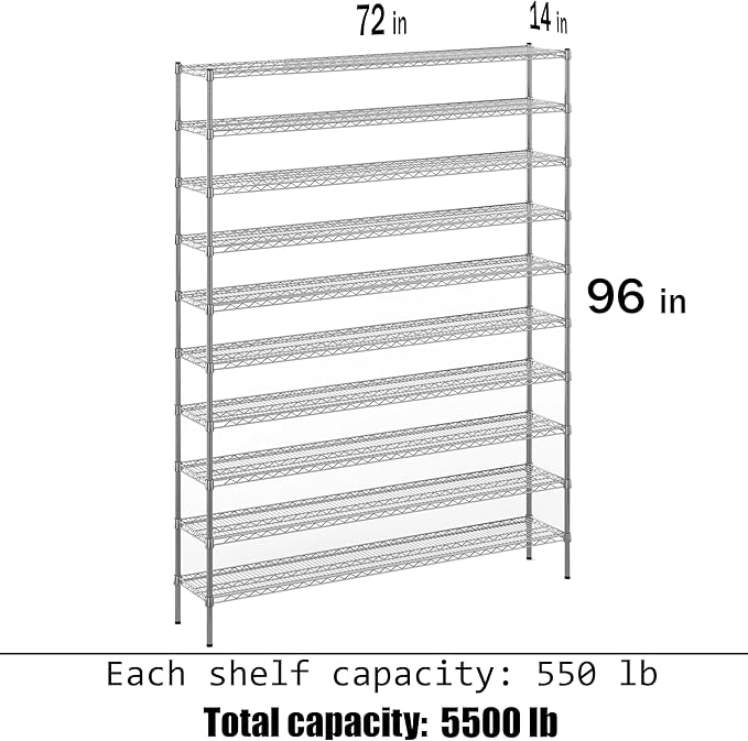 Regal Altair 14" Deep x 72" Wide x 96" Height Wire Shelving Kit | 10-Tier | NSF Commercial Storage Rack Unit