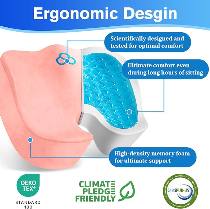 CushyOasis Seat Cushion, Chair Cushions, Office Chair Cushions, Anti-Slip Bottom & Removable Cover Tailbone Pain Relief Cushion, Memory Foam Seat Cushion for Office, Wheelchair, Car (Pink)
