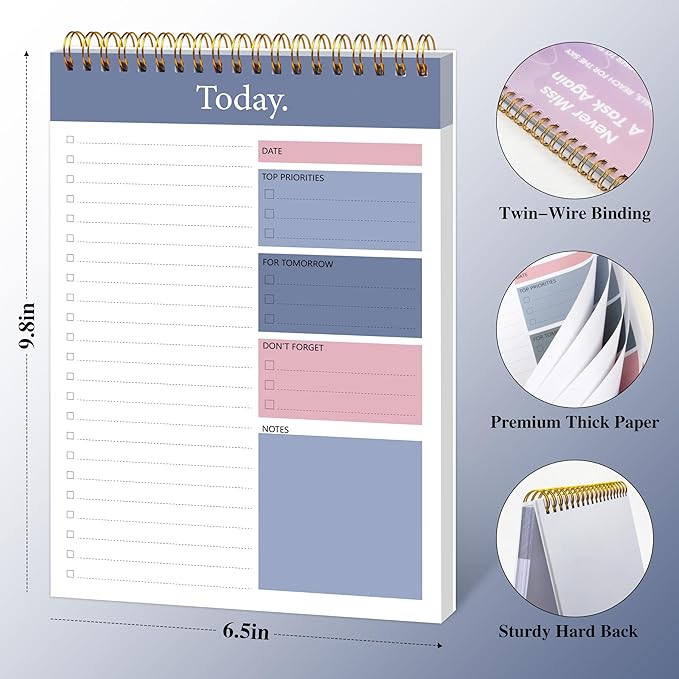 To Do List Notepad - Daily Planner Notepad Undated 52 Sheets Tear Off, 6.5" x 9.8" Checklist Productivity Organizer with Hourly Schedule for Tasks