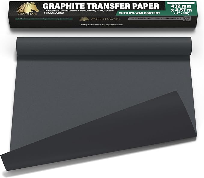 MyArtscape Graphite Transfer Paper Roll - Black Waxed Carbon Paper 17" x 15ft Transfer Paper Roll, Graphite Paper