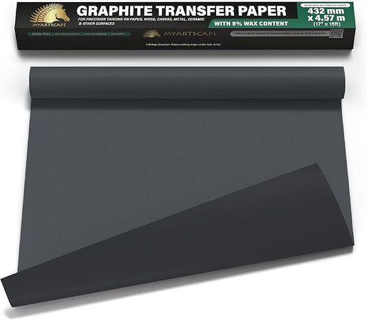 MyArtscape Graphite Transfer Paper Roll - Black Waxed Carbon Paper 17" x 15ft Transfer Paper Roll, Graphite Paper