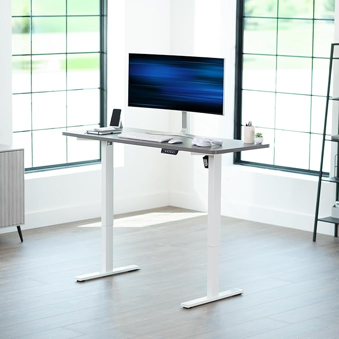 VIVO Electric 60 x 24 in Standing Desk, Memory Height Adjustment, 1B Series, Holds 220 lbs, One-Piece Dark Gray Top, White Frame, DESK-KIT-1W6G